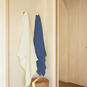 Premium 100% Cotton Waffle Bath Towel Set of 6, 2 Bath towels, 2 Hand towels, 2 Face Towels, Navy Blue & Beige