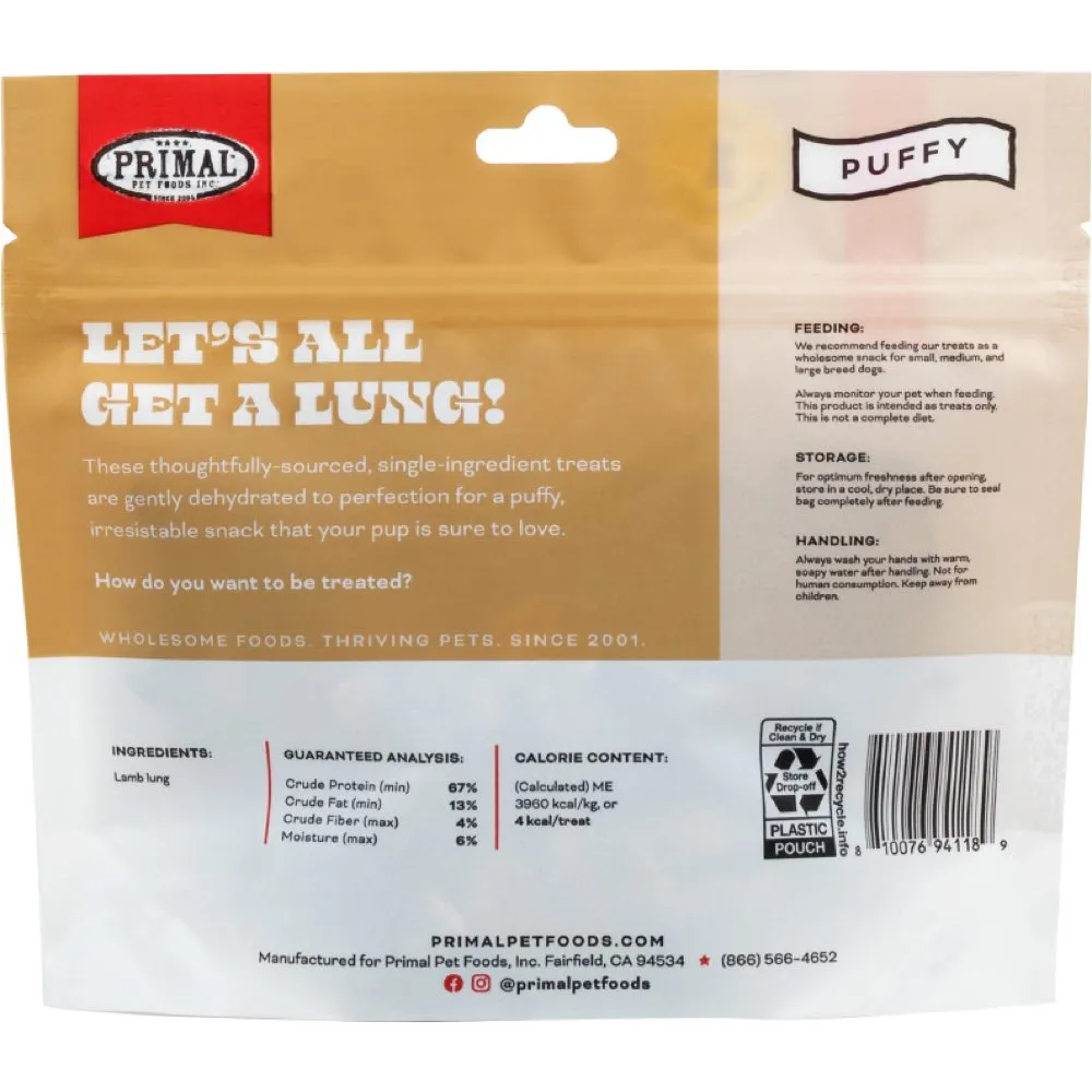 Primal Let's All Get A Lung Lamb Lung Grain-Free Dog Treats 1oz
