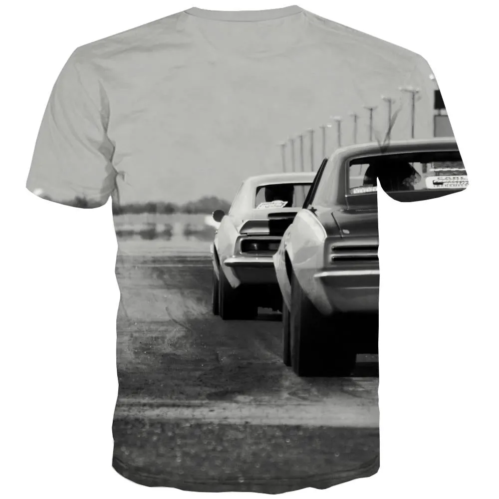 Racing Car T-shirt Men Metal Tshirts Novelty City T shirts Funny Gray Tshirts Casual Retro T-shirts 3d