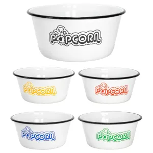 Red Co. Set of 5 White Enamelware Metal Classic 4 Quart and 1.2 Quart Popcorn Bowls, Assorted Color Prints/Black Rim