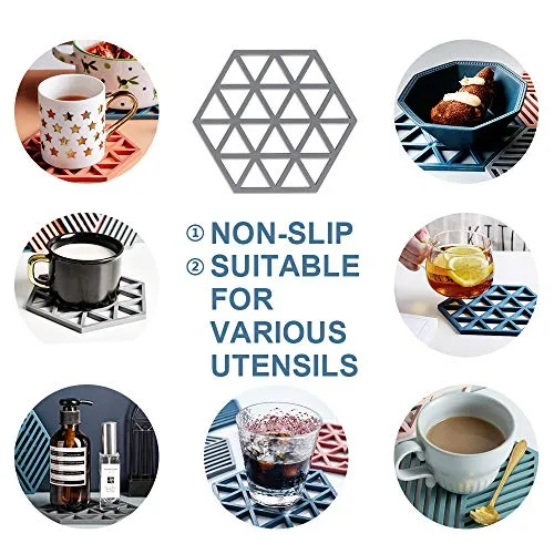 Set of 6 Expandable Hexagon Silicone Trivets, Pots & Pans Holder Mats