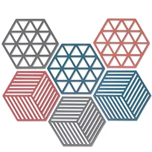 Set of 6 Expandable Hexagon Silicone Trivets, Pots & Pans Holder Mats