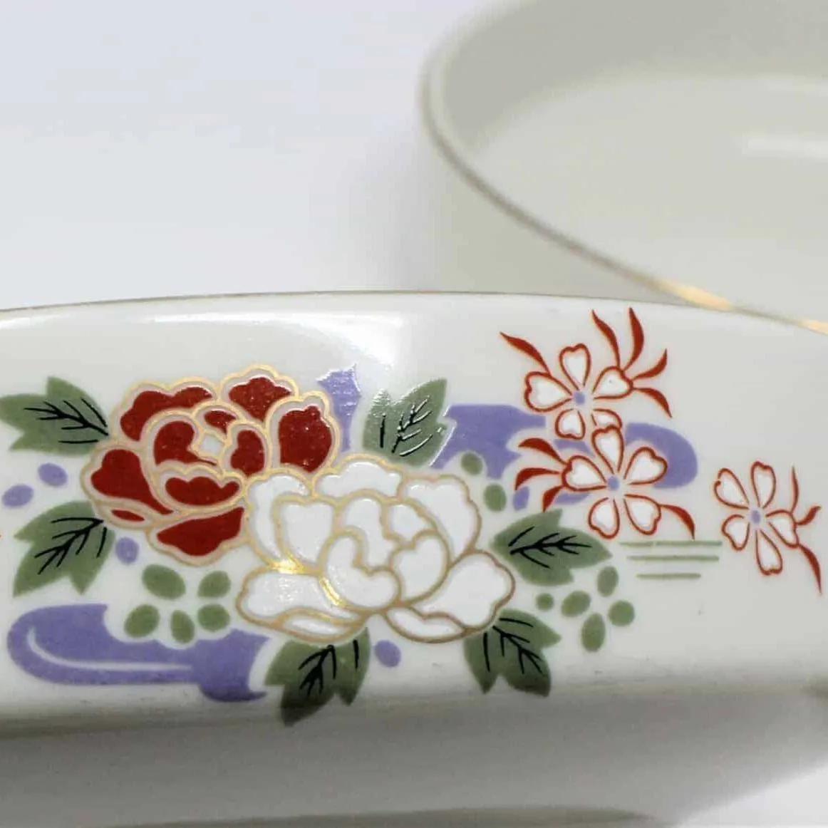 Soup Bowls, Sone China, Lotus Flowers, Set of 3, Vintage Japan