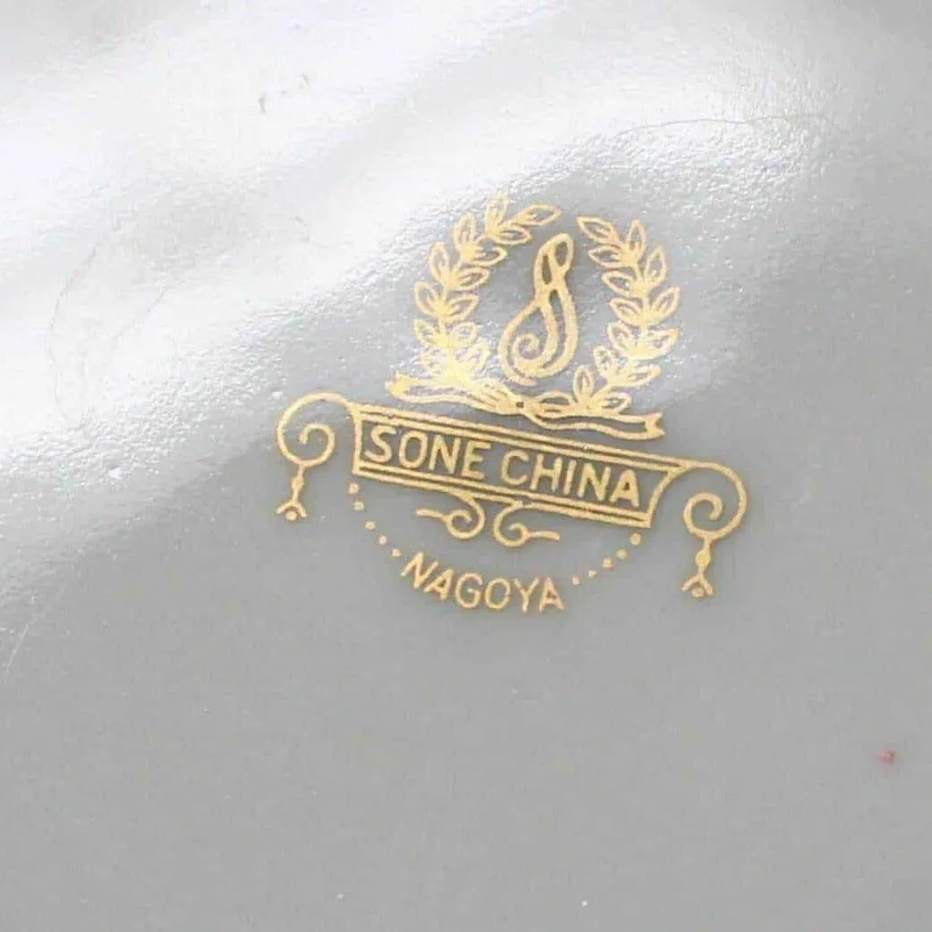 Soup Bowls, Sone China, Lotus Flowers, Set of 3, Vintage Japan