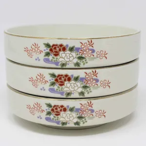 Soup Bowls, Sone China, Lotus Flowers, Set of 3, Vintage Japan