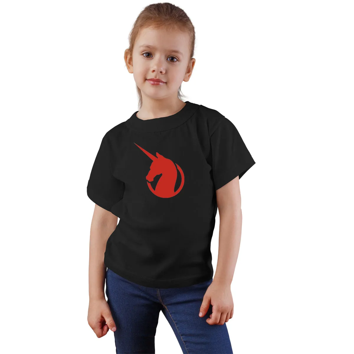 Unicorn Black Red Cotton T-shirts for Girls and Adults