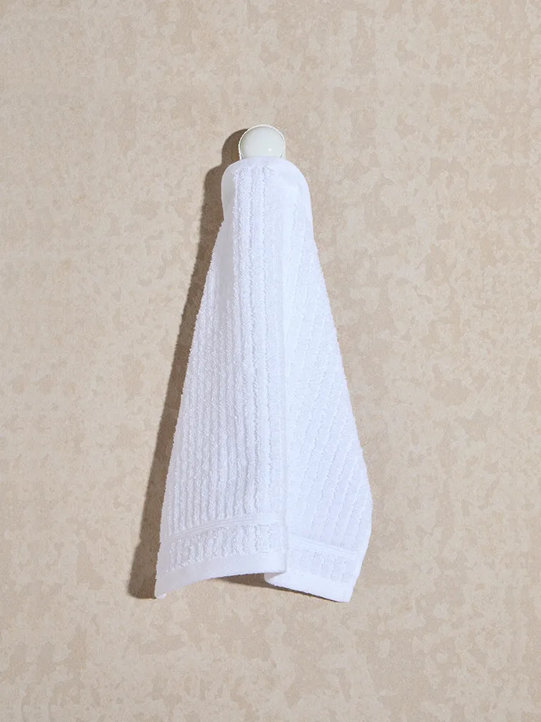 Westside Home White Self-Striped Face Towel (Set of 2)