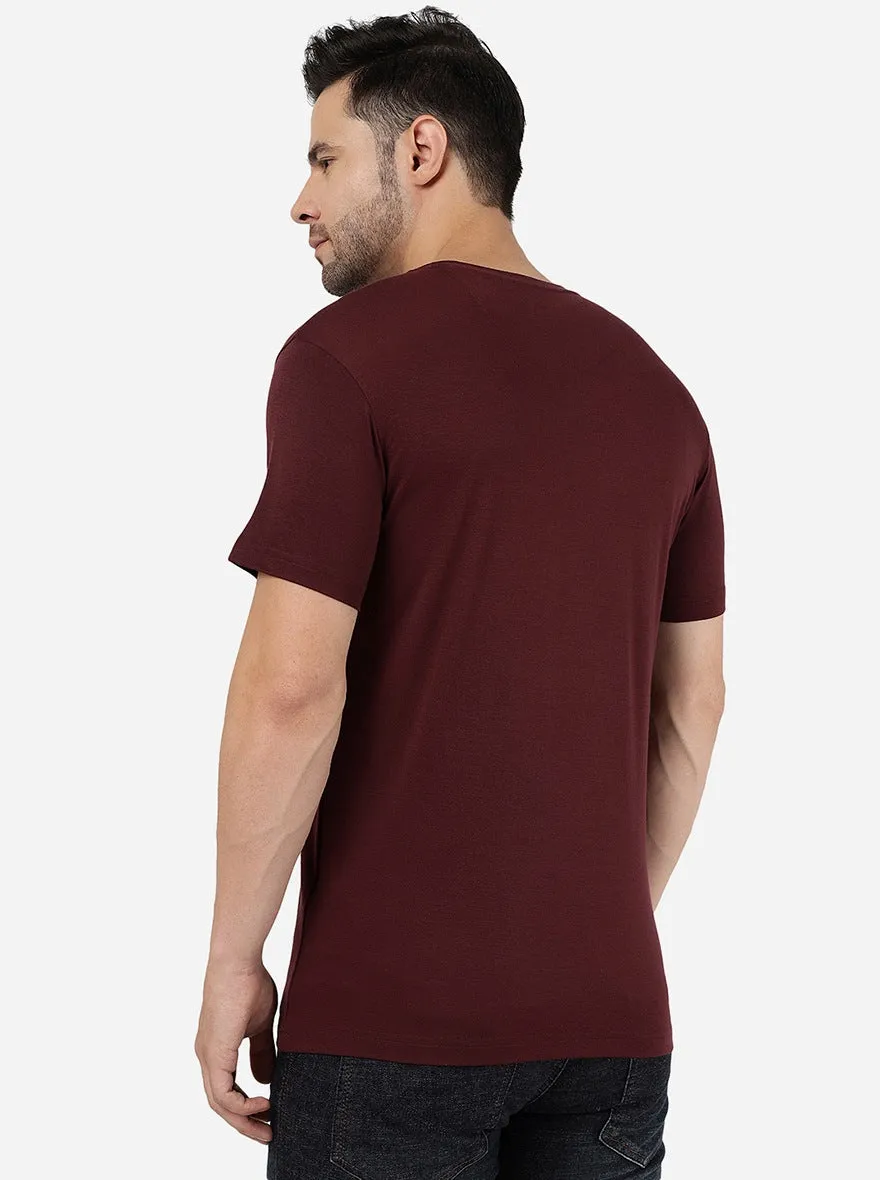 Wine Printed Slim Fit T-Shirt | JadeBlue